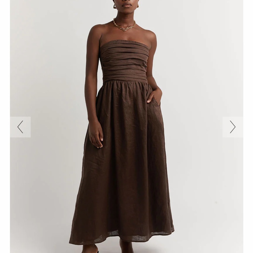 LEXI DARK CHOC LINEN MIDI DRESS